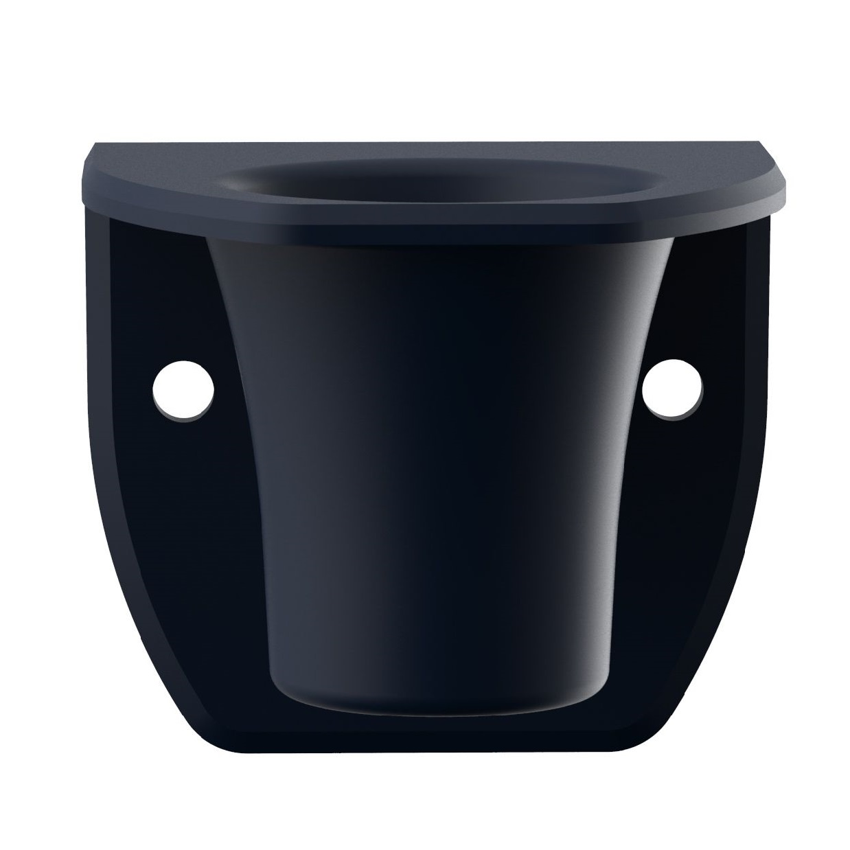 F107201-wall-standpng-front A Macroman Wall Mount Stand (Gilson) in black, featuring a cup holder and two screw holes for installation, shown front-facing against a white background.