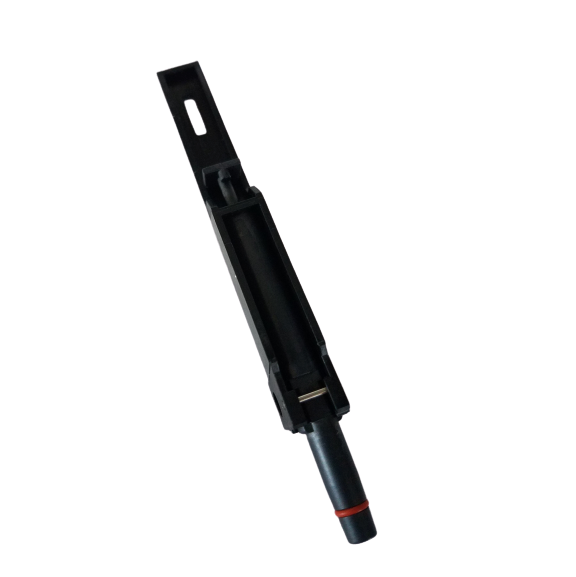 EP 3122833002 A black plastic mounting bracket holds a Move It Pipettes - Research Plus, Xplorer Plus, Multichannel 300μL (Eppendorf) with a red ring near the tip on a white background—ideal for securely supporting multichannel lab equipment.