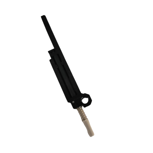 EP3122833001 Black plastic mechanical part for Eppendorf Move It Pipettes (Research Plus, Xplorer Plus, Volume Unit, Multichannel, 100μL), with a long thin body and metal spring at one end, shown isolated on white background.