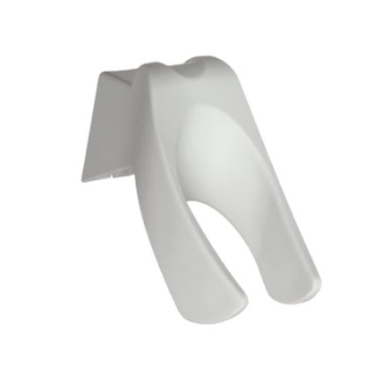TS_2209480 White plastic wall-mounted children's urinal with a U-shaped front opening and smooth surfaces—easy to clean to Thermo Scientific standards, similar to the Finnpipette Novus Adapter for Carousel Stand, 3 Pack.