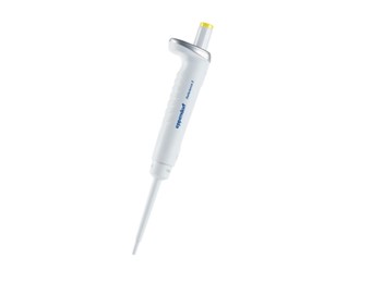 A Reference 2 Pipette, Single Channel, Fixed Volume, 100µL Yellow (Eppendorf) with a white body and yellow button is shown against a plain background.