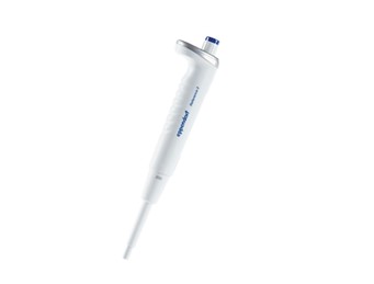 A Reference 2 Pipette, Single Channel, Fixed Volume, 200µL Blue (Eppendorf), is photographed on a plain white background, similar to the one shown in Reference 2.