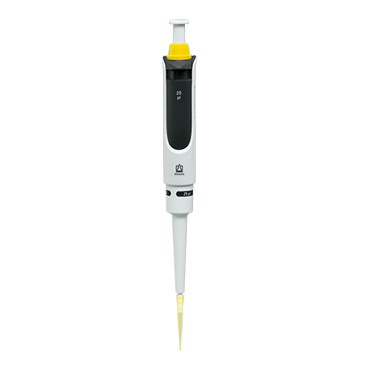 The Transferpette S Pipette, Single Channel, Fixed Volume F-25 (25μL, BrandTech) is used for precise measurement and transfer of liquids in the lab.