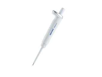 A light gray Eppendorf Reference 2 Single Channel Fixed Volume Pipette (20µL), designed for precise liquid measurement and transfer.