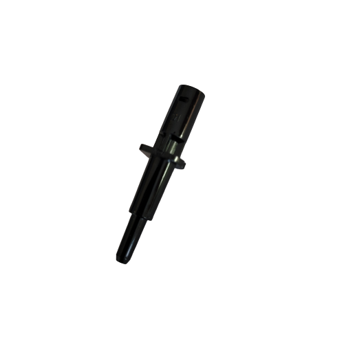 A black plastic electrical connector pin, as precise as the Rainin Multichannel 10μL Pipet-Lite XLS/XLS+/E4 XLS nozzle, isolated on a white background.