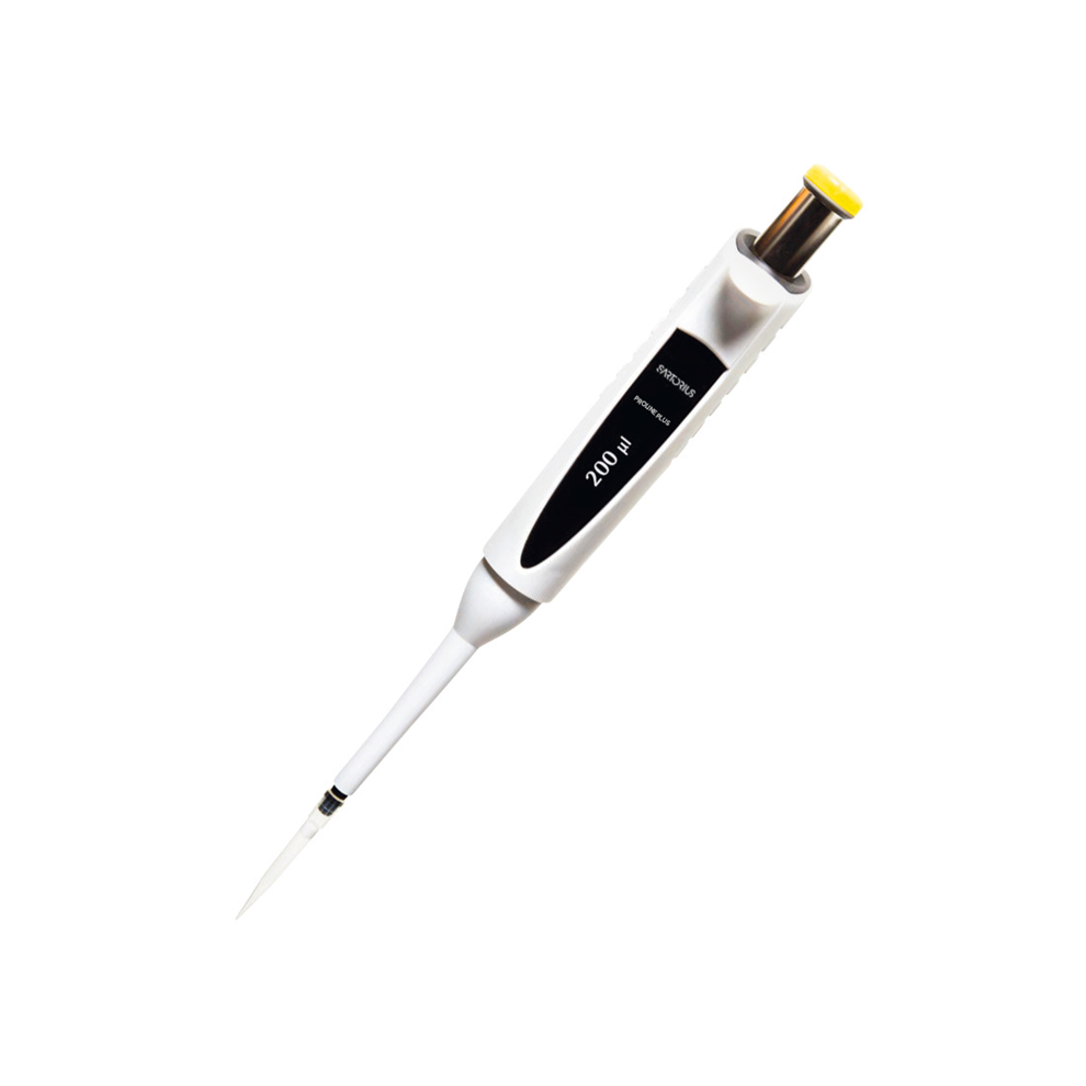 A Proline Plus Mechanical Pipette, Single Channel, Fixed Volume, 200μL (Sartorius), with a yellow cap.