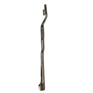 A metallic Rainin Tip Ejector Arm for 1000μL Single Channel pipettes, traditional shaft, with a reflective finish, isolated on a white background.