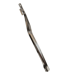 A metal dental elevator with a curved handle and flat, angled tip, offering precision like the Rainin Tip Ejector Arm, Metal, Single Channel, Traditional Shaft, 200μL (Rainin), used in tooth extractions.
