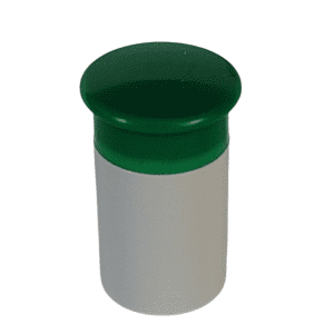 A compact cylindrical container, the Research Plus Control Button (Dark Green, 1200µL, Eppendorf), features a white body and a rounded green lid, shown against a white background.