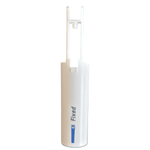 The Finnpipette F1 ClipTip Tip Ejector Pusher Lower Part is a white, fixed-volume component for Thermo Scientific systems, featuring an extended tip ejector and blue vertical stripe for easy identification.