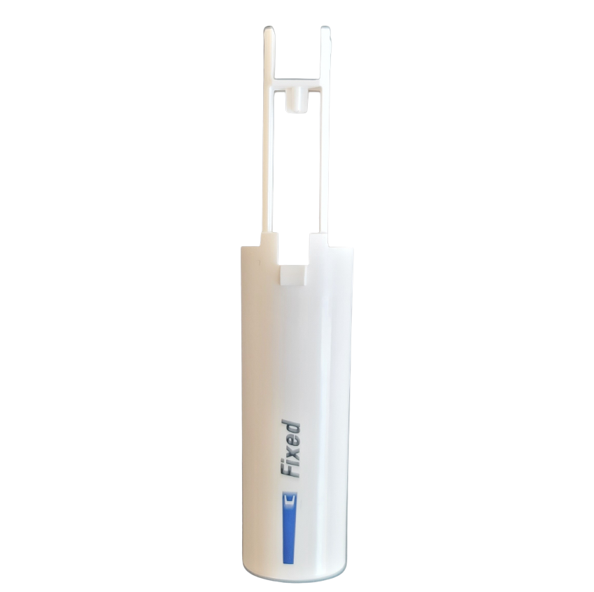The Finnpipette F1 ClipTip Tip Ejector Pusher Lower Part is a white, fixed-volume component for Thermo Scientific systems, featuring an extended tip ejector and blue vertical stripe for easy identification.