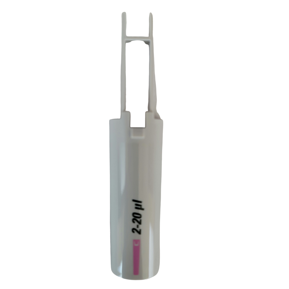 A grey Finnpipette F1 ClipTip Upgrade Tip Ejector Pusher Lower Part (Thermo Scientific), 2-20μL, is shown against a white background.