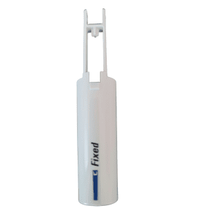 A grey lower part labeled "Fixed," designed as a Tip Ejector Pusher for Thermo Scientific Finnpipette F1 ClipTip Upgrade, compatible with fixed volumes.