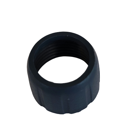 The Pipet-Lite Shaft Coupling Nut for single-channel L and SL pipettes (2-5000μL, Rainin) features a black plastic, ridged exterior and is shown isolated on a white background.