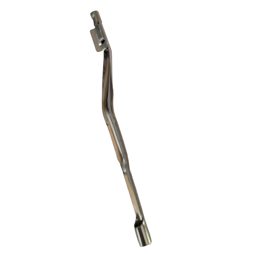 Metal lever with a slightly bent, elongated shape and notched end, compatible with Rainin Classic Tip Ejector, Metal, PR-2 and PR-10 (2µL, 10µL), isolated on a white background.