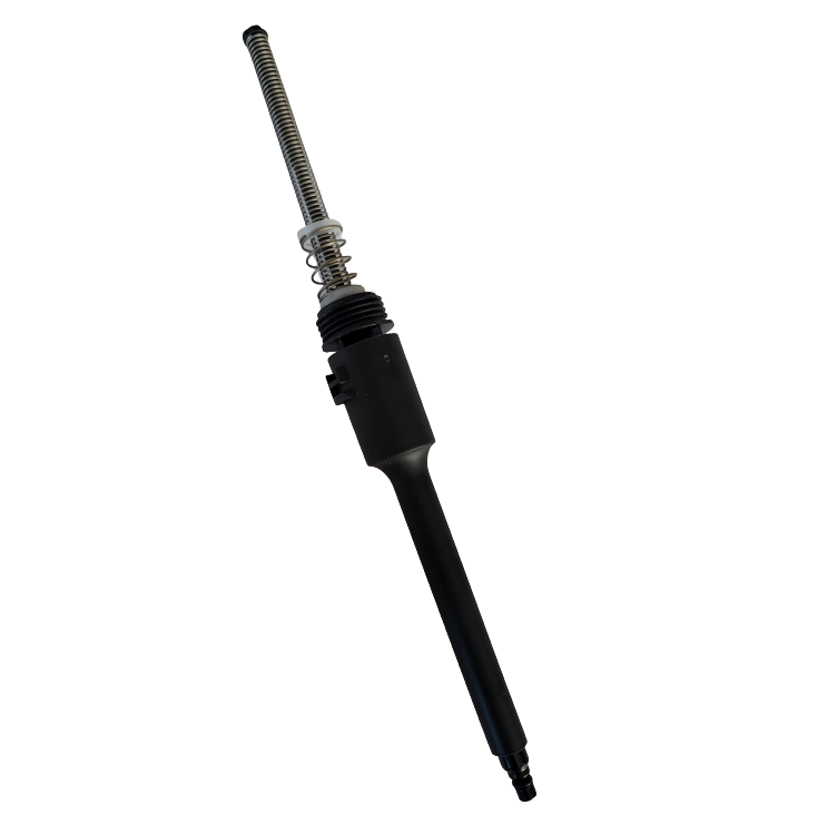 A black soldering iron with a long handle, exposed metal tip, and spring near the end is isolated on white, resembling the precision of the Thermo Scientific Finnpipette F1 ClipTip Upgrade Tip Cone Assembly, Plastic Tip Fitting, 20μL.