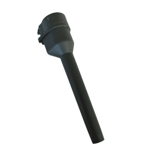 A black Proline Mechanical Tip Ejector Collar (Sartorius), compatible with 10μL, 20μL, 50μL, 100μL, and 200μL volumes, features a wider top and narrower bottom section and is displayed against a white background.