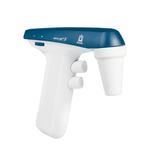 The accu-jet S Pipette Controller, Petrol, with Universal AC Adapter (BrandTech), is a handheld device designed for precise liquid handling and easy operation.