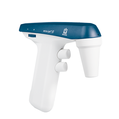 The accu-jet S Pipette Controller, Petrol, with Universal AC Adapter (BrandTech), is a handheld device designed for precise liquid handling and easy operation.