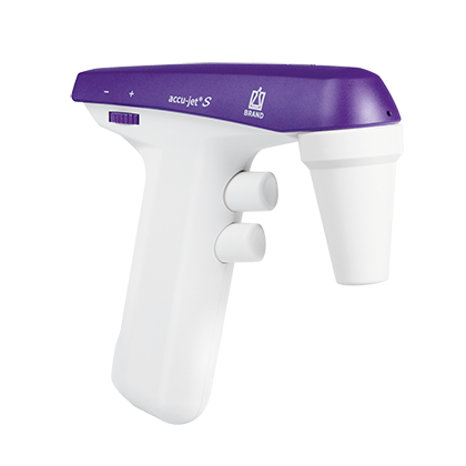 The accu-jet S Pipette Controller in petrol by BrandTech is a handheld electronic pipette controller that comes with a universal AC adapter.