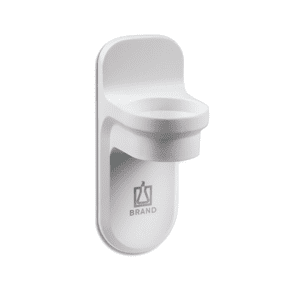 The Accu-jet S Wall Support (BrandTech) is a white wall-mounted holder with a circular top slot, rectangular backing, and BrandTech logo—ideal for securely supporting your Accu-jet S.