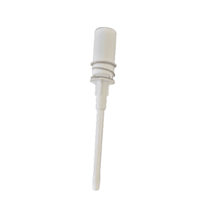 A white plastic Transferpette S Shaft with Ejector Spring, Single Channel, 20-200μL (BrandTech), is shown with a long dip tube against a plain white background.