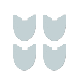 Two packs of shield-shaped, light gray plastic Blank Labels for the Transferpette S (BrandTech), suitable for single and multichannel models (2020+), are arranged in a two-by-two grid on a plain white background.