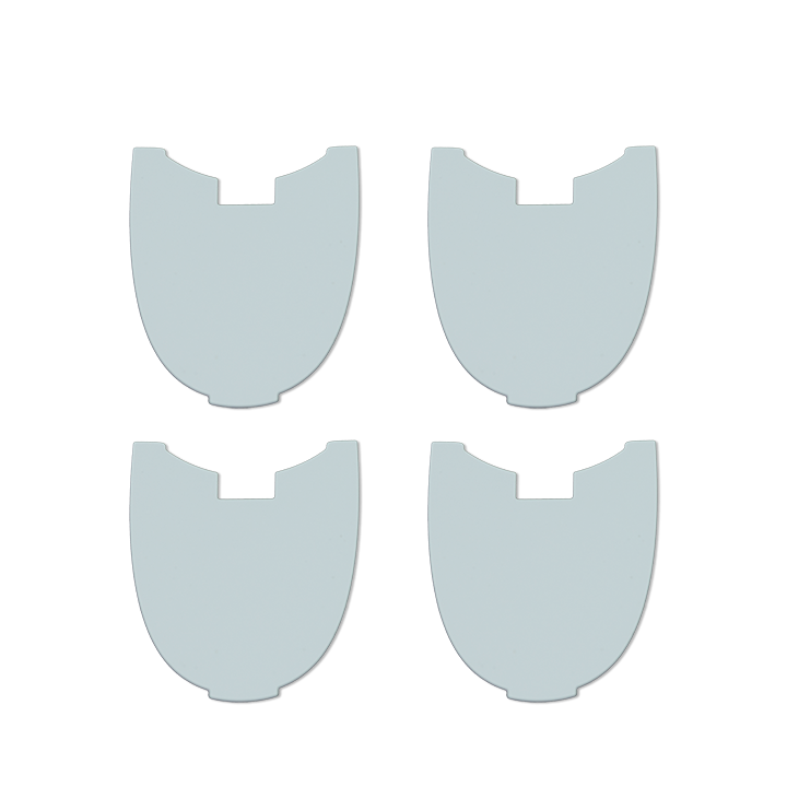 BT 704751 Two packs of shield-shaped, light gray plastic Blank Labels for the Transferpette S (BrandTech), suitable for single and multichannel models (2020+), are arranged in a two-by-two grid on a plain white background.