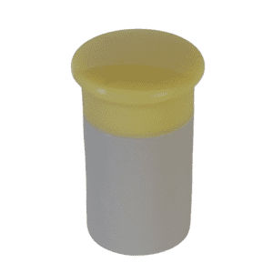 A small cylindrical container with a light yellow lid and white body, photographed on a plain white background, mirrors the design of the Eppendorf Research Plus Control Button, 16ch & 24ch, 100µL.