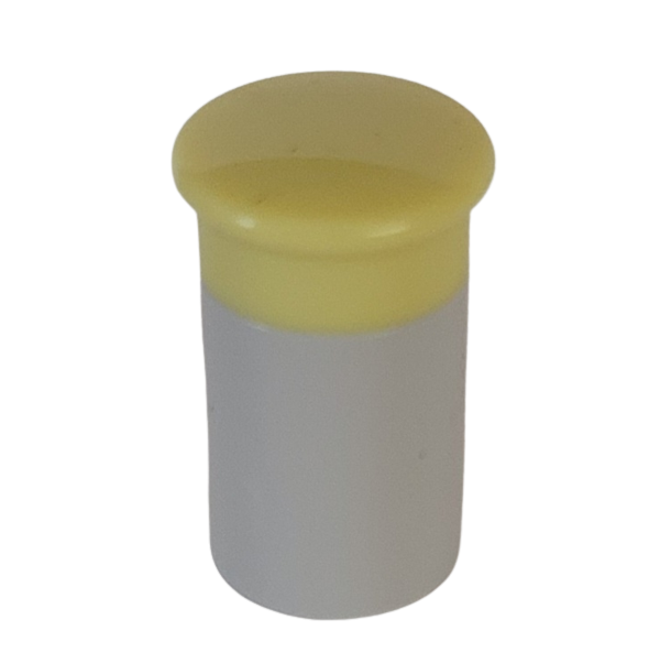 A small cylindrical container with a light yellow lid and white body, photographed on a plain white background, mirrors the design of the Eppendorf Research Plus Control Button, 16ch & 24ch, 100µL.