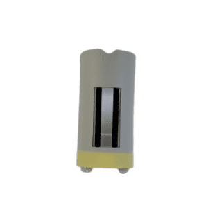 The Research Plus Display Window, Light Yellow, 16ch & 24ch, 100μL (Eppendorf), is a gray and yellow cylindrical plastic container featuring a transparent front window—perfect for display and research use.