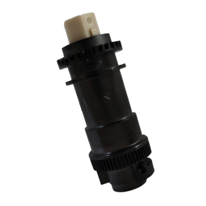 Black plastic part with gear-like ridges and a white connector, from the Eppendorf Research Plus Spindle Unit, Multichannel, 1200μL, shown on a white background.