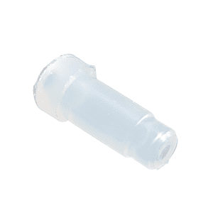 The Research Plus Multichannel Seal, 20μL (Eppendorf) is a translucent cylindrical plastic part with a slightly wider end and narrow opening, compatible with Eppendorf Research Plus Multichannel pipettes, shown against a white background.