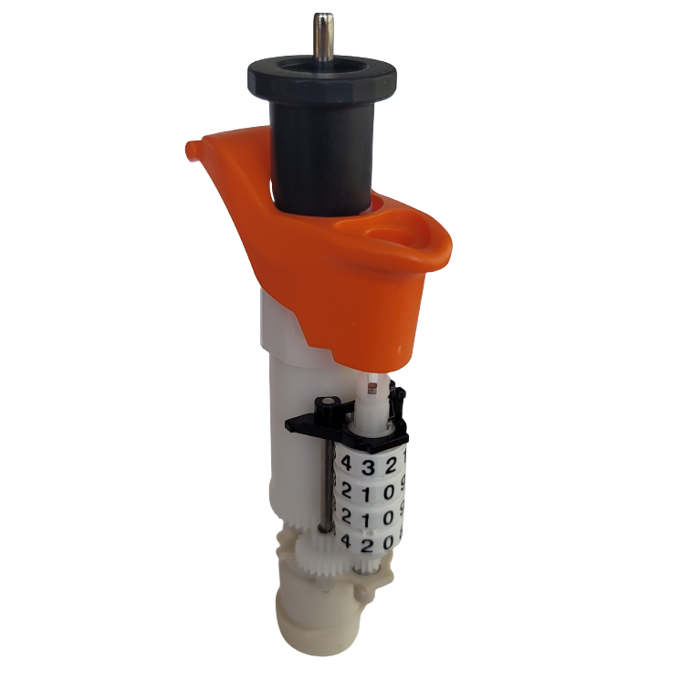 White and orange Lambda EliteTouch Volume Setting Mechanism (Labnet) with a rotating numbered dial and black top knob, available in 2µL, 20µL, and 200µL for precise volume adjustments.