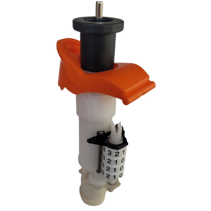 A close-up of the Labnet Lambda EliteTouch Volume Setting Mechanism (10µL, 100µL, 1000µL) features an orange handle and numbered dial, emphasizing its precision in volume adjustment.