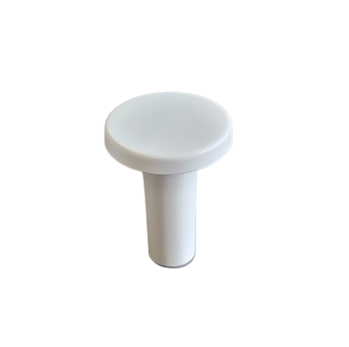 A grey, round plastic knob with a flat top and cylindrical base, designed for use with the Axypet Pro, Discovery Pro, and Lambda EliteTouch Pushbutton (Labnet), shown against a plain white background.