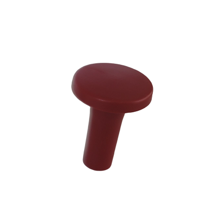 The Axypet Pro / Lambda EliteTouch Pushbutton, Red (Labnet), featuring a wide, flat circular top with a tapered base, is displayed against a white background.