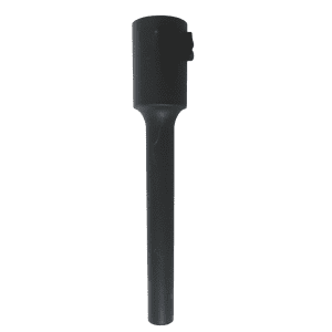 A black Finnpipette F1 ClipTip Upgrade Ejector, Single Channel, Slim (10–300 μL) from Thermo Scientific, featuring a wider top and a narrower elongated bottom, is shown against a white background.
