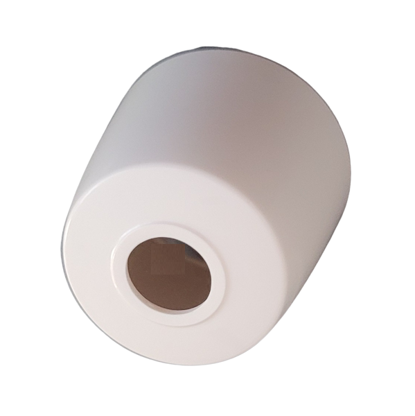 A white cylindrical Finnpipette F1 Upgrade Tip Ejector Bottom, Locked, 5mL (Thermo Scientific), featuring a central circular hole, is shown against a white background.