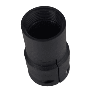 Black cylindrical metal adapter with internal threading and a visible side seam, similar to the Axypet Pro / Lambda EliteTouch Manifold Housing Nut Set (Labnet), photographed against a white background.
