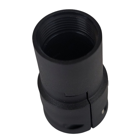 Black cylindrical metal adapter with internal threading and a visible side seam, similar to the Axypet Pro / Lambda EliteTouch Manifold Housing Nut Set (Labnet), photographed against a white background.