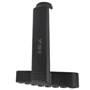 A black Axypet Pro / Lambda EliteTouch Tip Ejector multichannel pipette (8 channels, 50 µL, Corning) is shown against a white background.