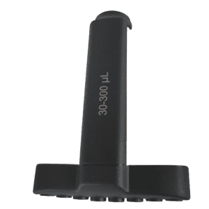 Black Axypet Pro / Lambda EliteTouch Tip Ejector, multichannel pipette handle by Corning (8 channels, 300 µL) shown against a white background.