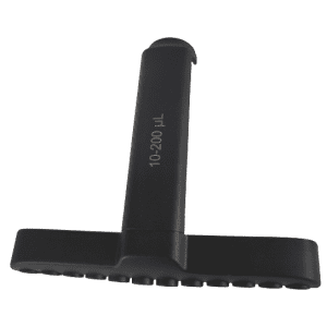 Black Axypet Pro/Lambda EliteTouch Tip Ejector, Multichannel pipette holder, 12 channels, 200 µL—compatible with Corning models.