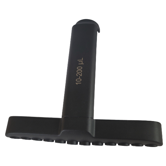 LN SP19537 Black Axypet Pro/Lambda EliteTouch Tip Ejector, Multichannel pipette holder, 12 channels, 200 µL—compatible with Corning models.
