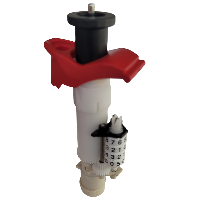 The Axypet Pro Volume Setting Mechanism, 50µL (Labnet), is a white and red plastic device with a black knob and a rotating numbered dial for volume adjustment.