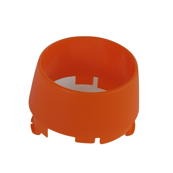 An orange, round plastic body band with notches along the base, open bottom, designed for all volumes of the Lambda EliteTouch Handle (Labnet).