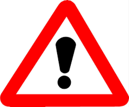 A red-bordered triangular warning sign with a black exclamation mark in the center, signaling caution or danger—ideal for alerting to hazards like sudden volume catch changes.