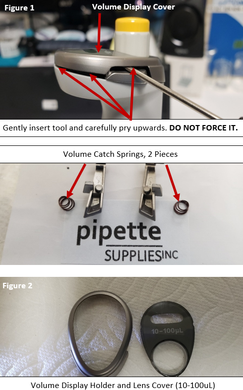 Figure 1 and 2. Prying off the volume display cover.