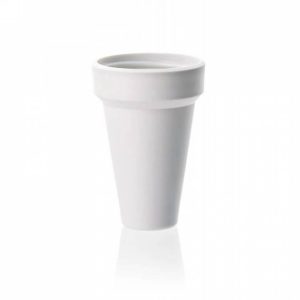 A plain white, disposable styrofoam cup stands upright against a white background, resembling the sleek design of the BrandTech Accu-jet S Adapter Housing in white.